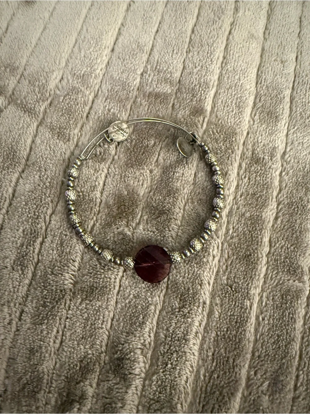 Alex and Ani Silver Beaded Bracelet with Purple Stone